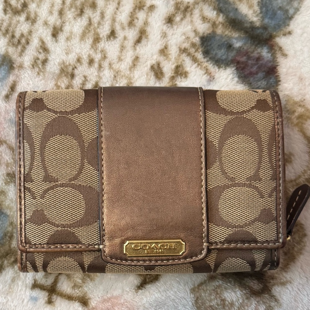 Coach Tan and Brown Signature Wallet